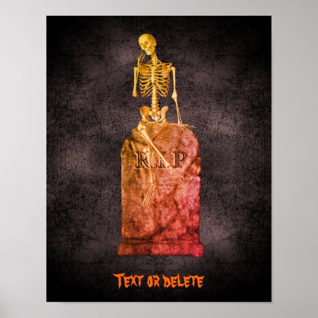 Halloween Funny Skeleton Gravsten Personlig Poster (Framsidan)