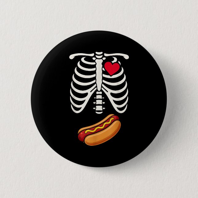 Halloween Funny Skeleton Ribcage Hotdog Food Lover Knapp (Framsida)