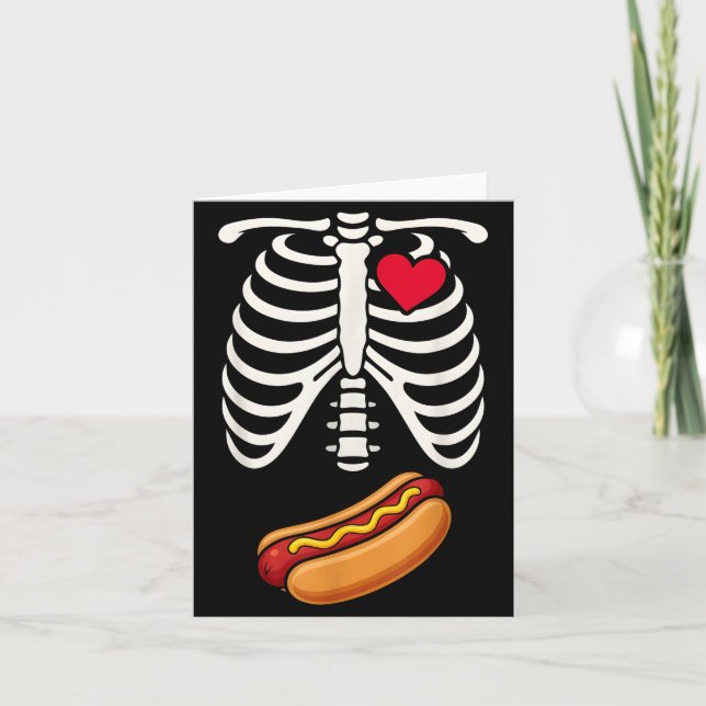 Halloween Funny Skeleton Ribcage Hotdog Food Lover Kort (Framsida)