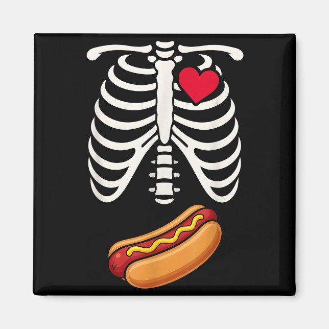 Halloween Funny Skeleton Ribcage Hotdog Food Lover Magnet (Framsidan)
