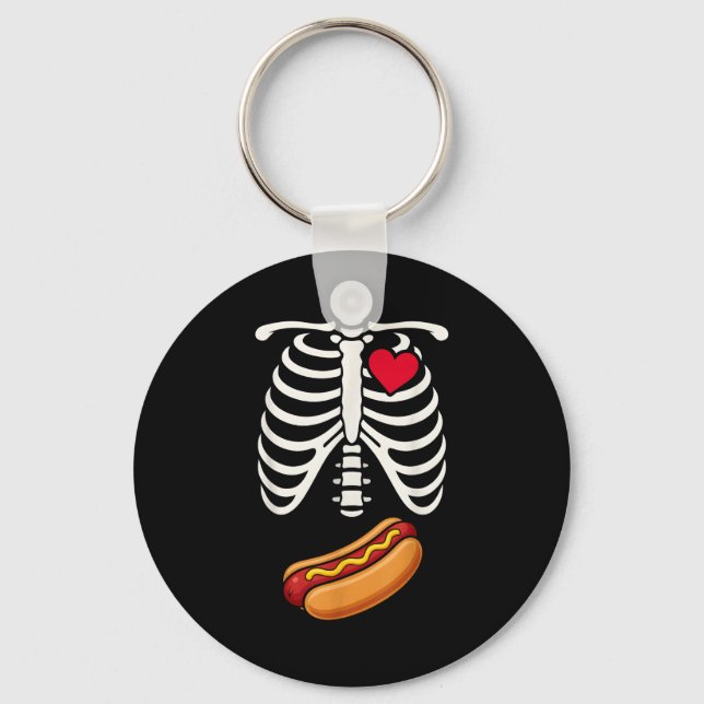 Halloween Funny Skeleton Ribcage Hotdog Food Lover Nyckelring (Framsida)