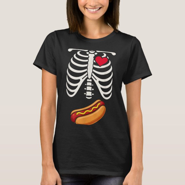 Halloween Funny Skeleton Ribcage Hotdog Food Lover T Shirt (Framsida)