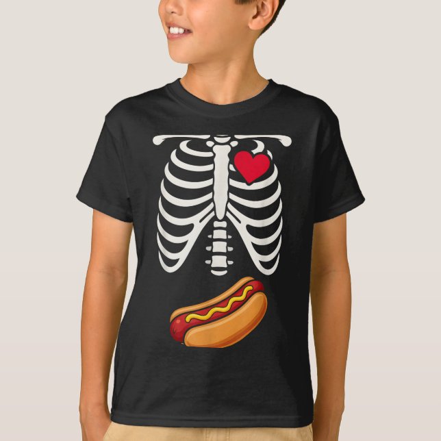 Halloween Funny Skeleton Ribcage Hotdog Food Lover T Shirt (Framsida)