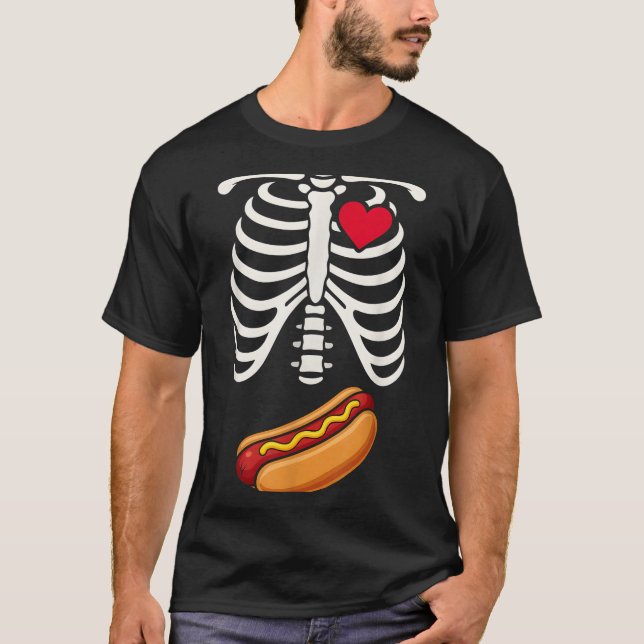 Halloween Funny Skeleton Ribcage Hotdog Food Lover T Shirt (Framsida)