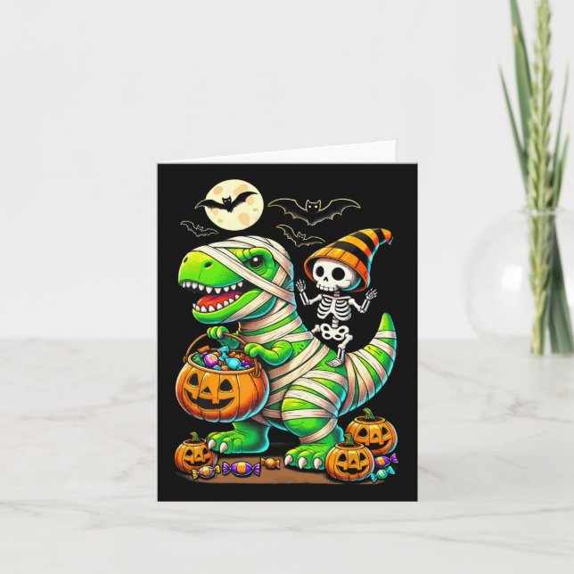 Halloween Funny T Rex Dinosaur Mummy Boys Trick Tr Kort (Framsida)