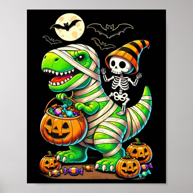 Halloween Funny T Rex Dinosaur Mummy Boys Trick Tr Poster (Framsidan)