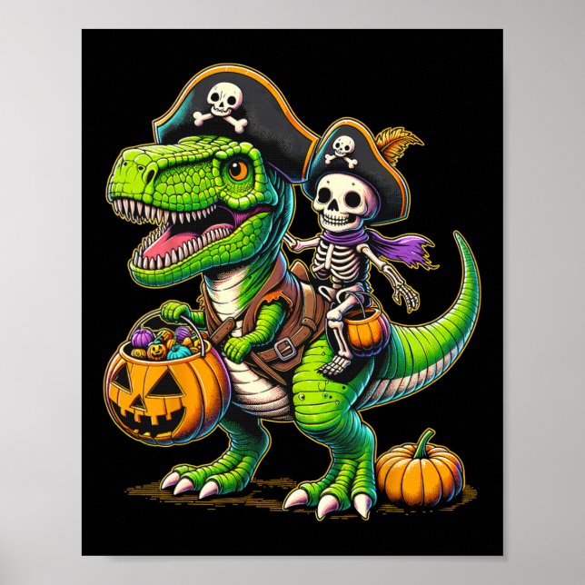 Halloween Funny T Rex Dinosaur Pirat Boys Trick T Poster (Framsidan)
