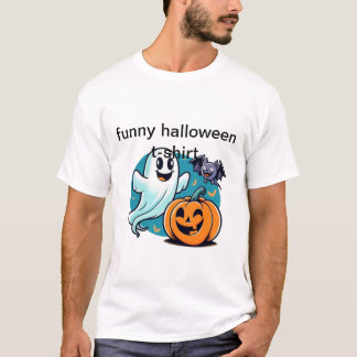 Halloween Funny T-shirt med Ghost, Fladdermus, Pum