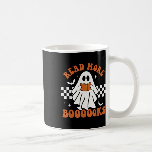 Halloween Funny Teacher Cute Boooks Ghost Read Mo Kaffemugg (Höger)