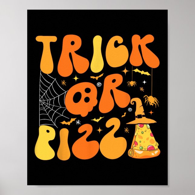 Halloween Funny Trick eller Pizza Scary Ghost Deco Poster (Framsidan)