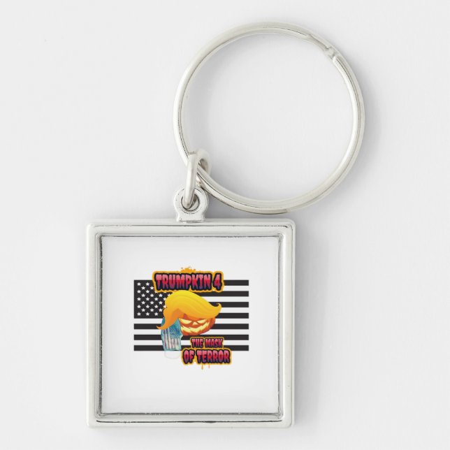 Halloween Funny Trumpkin Classic Fyrkantig Silverfärgad Nyckelring (Framsidan)