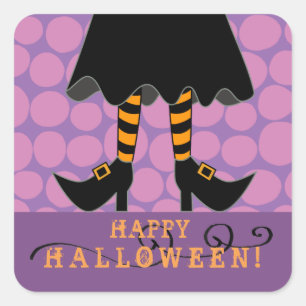 Halloween Funny Witch Ben Fyrkantigt Klistermärke