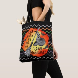 Halloween Funny Witch Flies Monkey Chevron Tygkasse