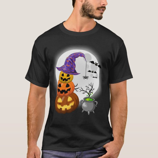 Halloween Funny Witch Hat Pumpkin T Shirt (Framsida)