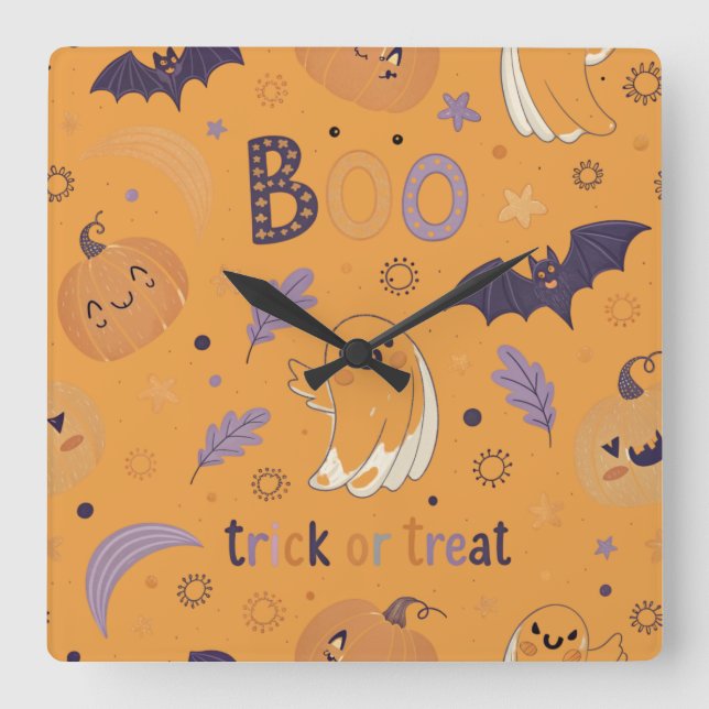 Halloween Fyrkantig Väggklocka (Framsida)