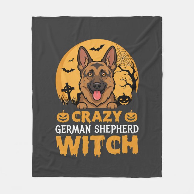 Halloween Galen Tysk Shepherd Häxa Design Fleecefilt (Framsidan)