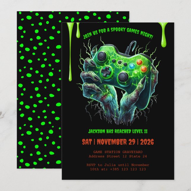 Halloween Gamer Födelsedagsfest inbjudan (Fram/baksida)