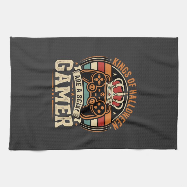 Halloween Gamer King Retro Kontrolldesign Kökshandduk (Horisontell)