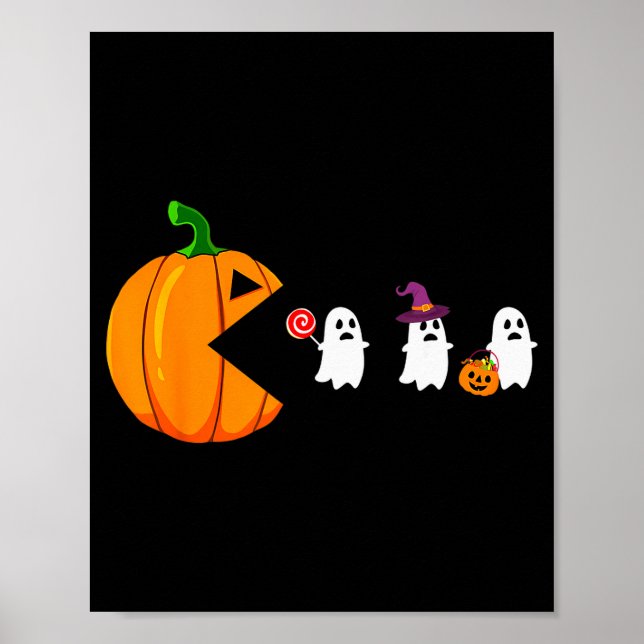 Halloween Gamer Pumpkin Eating Ghost Costume Men B Poster (Framsidan)