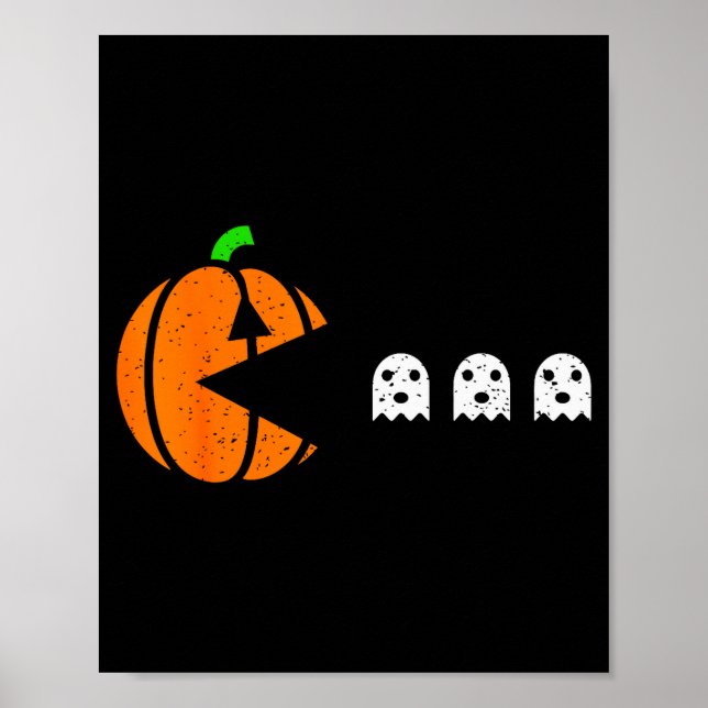 Halloween Gamer Pumpkin Eating Ghost Costume Men B Poster (Framsidan)