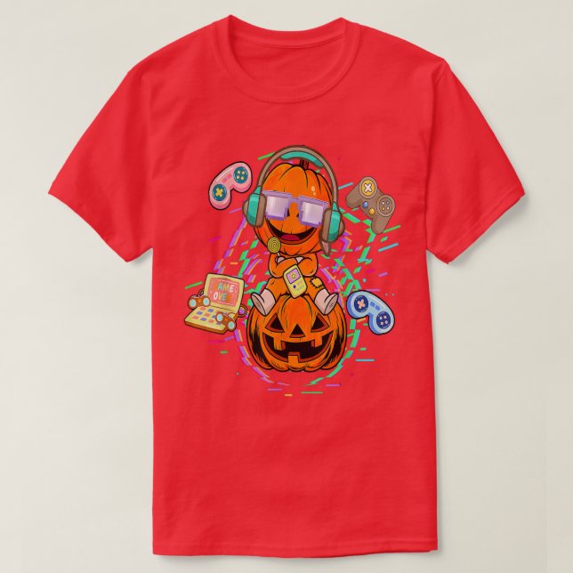 Halloween Gamer Pumpkin Halloween Costumes Boys To T Shirt (Design framsida)
