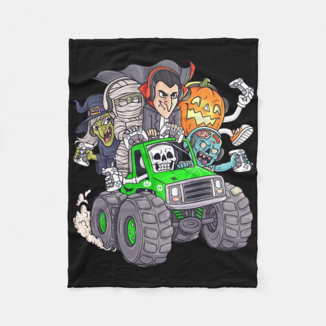 Halloween Gamer Skeleton Zombie Monster Lastbil Bo Fleecefilt (Framsidan)