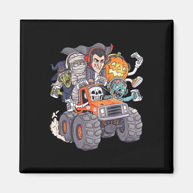 Halloween Gamer Skeleton Zombie Monster Lastbil Bo Magnet (Framsidan)