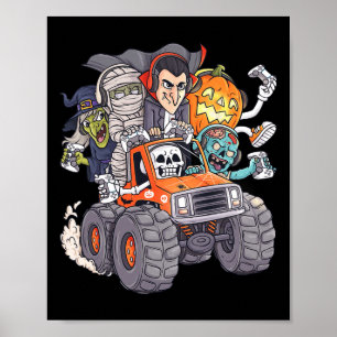 Halloween Gamer Skeleton Zombie Monster Lastbil Bo Poster