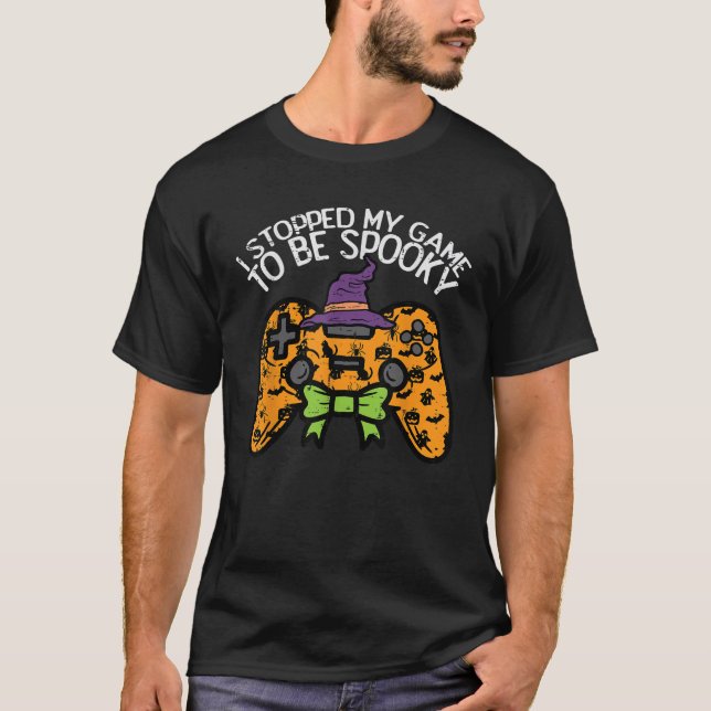 Halloween Gamer Stopped Game Spooky Costume Men Bo T Shirt (Framsida)
