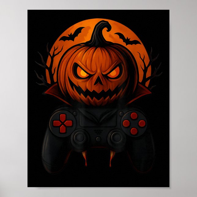 Halloween Gaming Controller Soky Pumpkin Gamer Boy Poster (Framsidan)