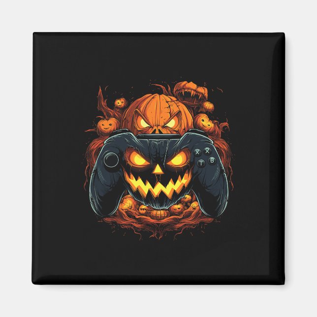 Halloween Gaming Jack o lantern Pumpkin Ansikte Co Magnet (Framsidan)