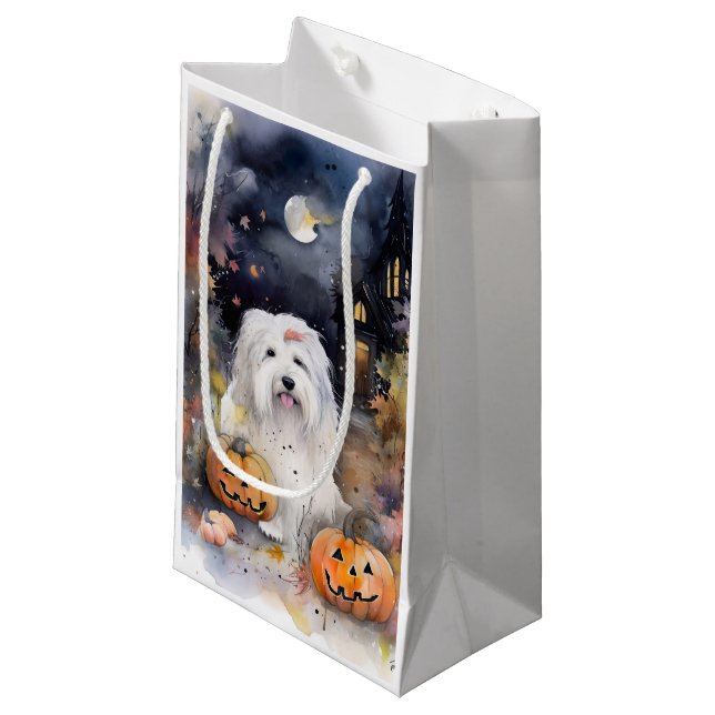 Halloween Gamle English Sheepdog with Pumpkins Sca (Framsidan Vinklad)
