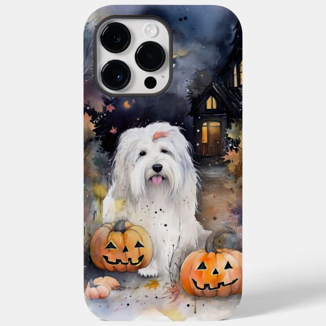 Halloween Gamle English Sheepdog with Pumpkins Sca (Baksida)