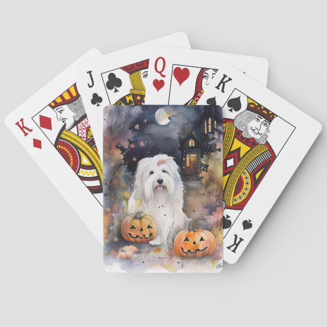 Halloween Gamle English Sheepdog with Pumpkins Sca Casinokort (Baksidan)