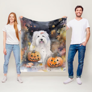 Halloween Gamle English Sheepdog with Pumpkins Sca Fleecefilt