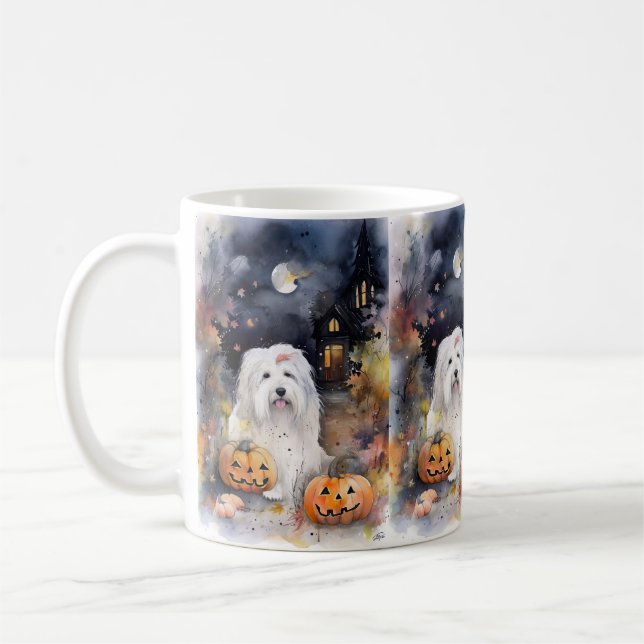 Halloween Gamle English Sheepdog with Pumpkins Sca Kaffemugg (Vänster)