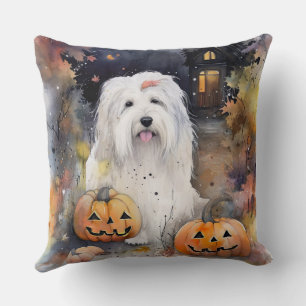 Halloween Gamle English Sheepdog with Pumpkins Sca Kudde