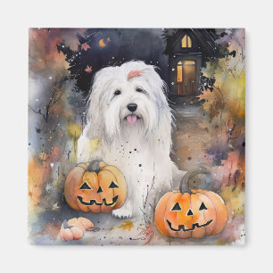 Halloween Gamle English Sheepdog with Pumpkins Sca Magnet