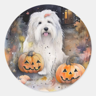 Halloween Gammal engelsk fårhund med pumpor Skräck Runt Klistermärke