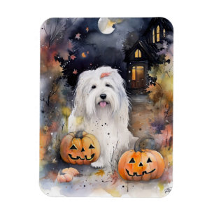 Halloween Gammaldags Fårhund Med Pumpor Skräckinja Magnet