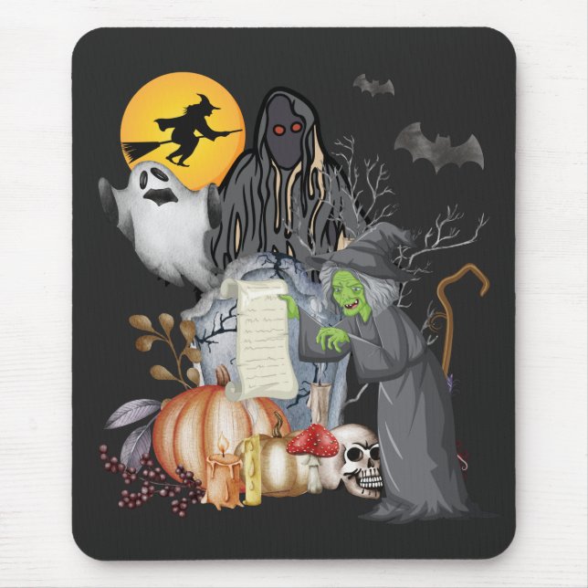 Halloween-gammalt väska med Spöken och Pumpkin Musmatta (Framsidan)