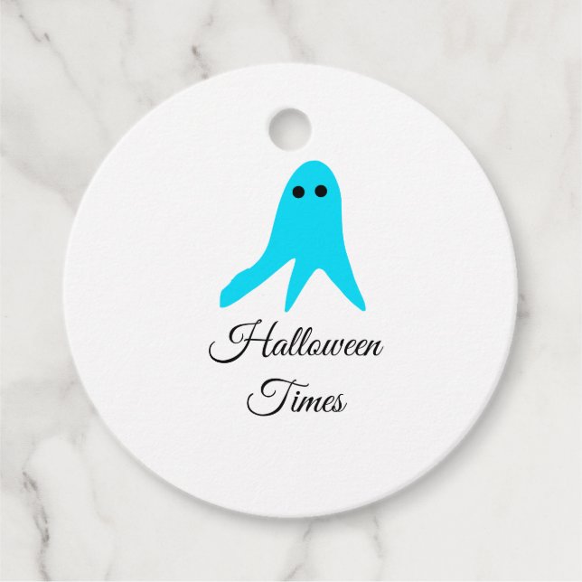 Halloween gånger blå spökklocka, handdragen fil gåvor etiketter (Framsida)