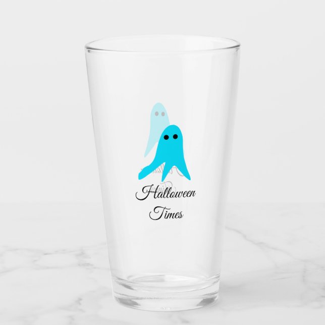 Halloween gånger blå spökklocka, handdragen fil glaskopp (Framsida)