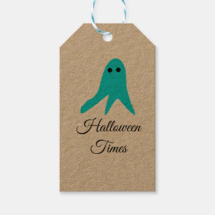 Halloween gånger blå spökklocka, handdragen fil presentetikett