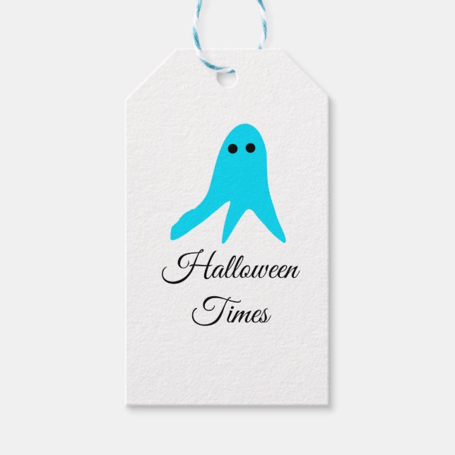 Halloween gånger blå spökklocka, handdragen fil presentetikett (Framsidan)