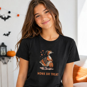 Halloween Gås Honk eller Treat Rolig Kvinna T Shirt