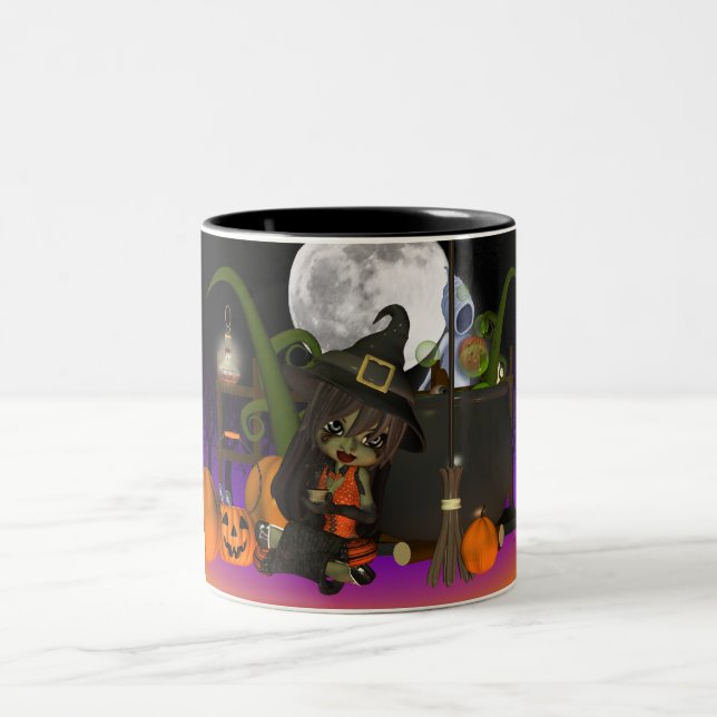Halloween gåvamugg med den gulliga lite häxan Två-Tonad mugg (Center)