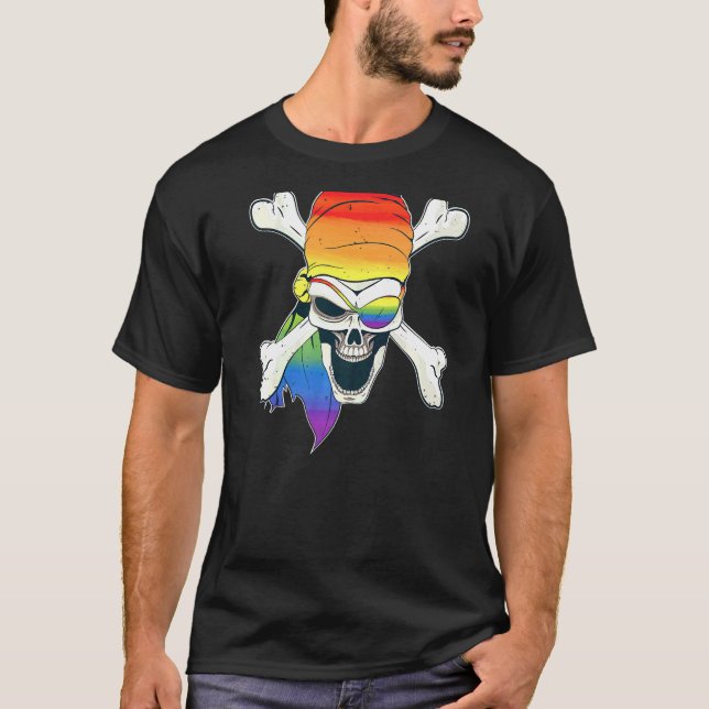 Halloween Gay Butt Pirat Scary Jolly Roger Rainbo T Shirt (Framsida)