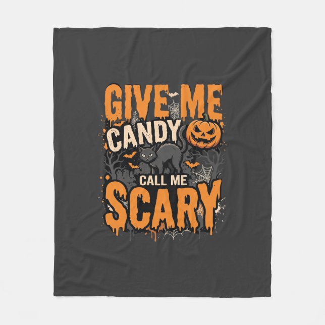 Halloween Ge Mig Godis Skräckig Katt Fleecefilt (Framsidan)