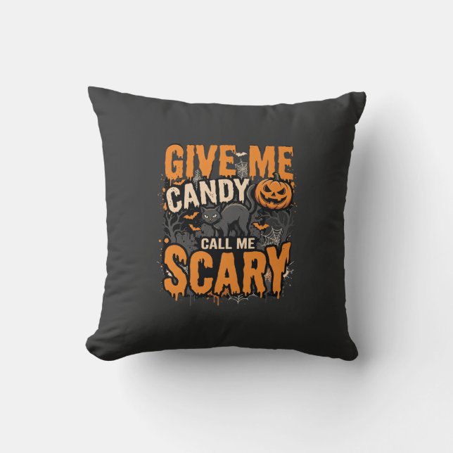 Halloween Ge Mig Godis Skräckig Katt Kudde (Framsida)